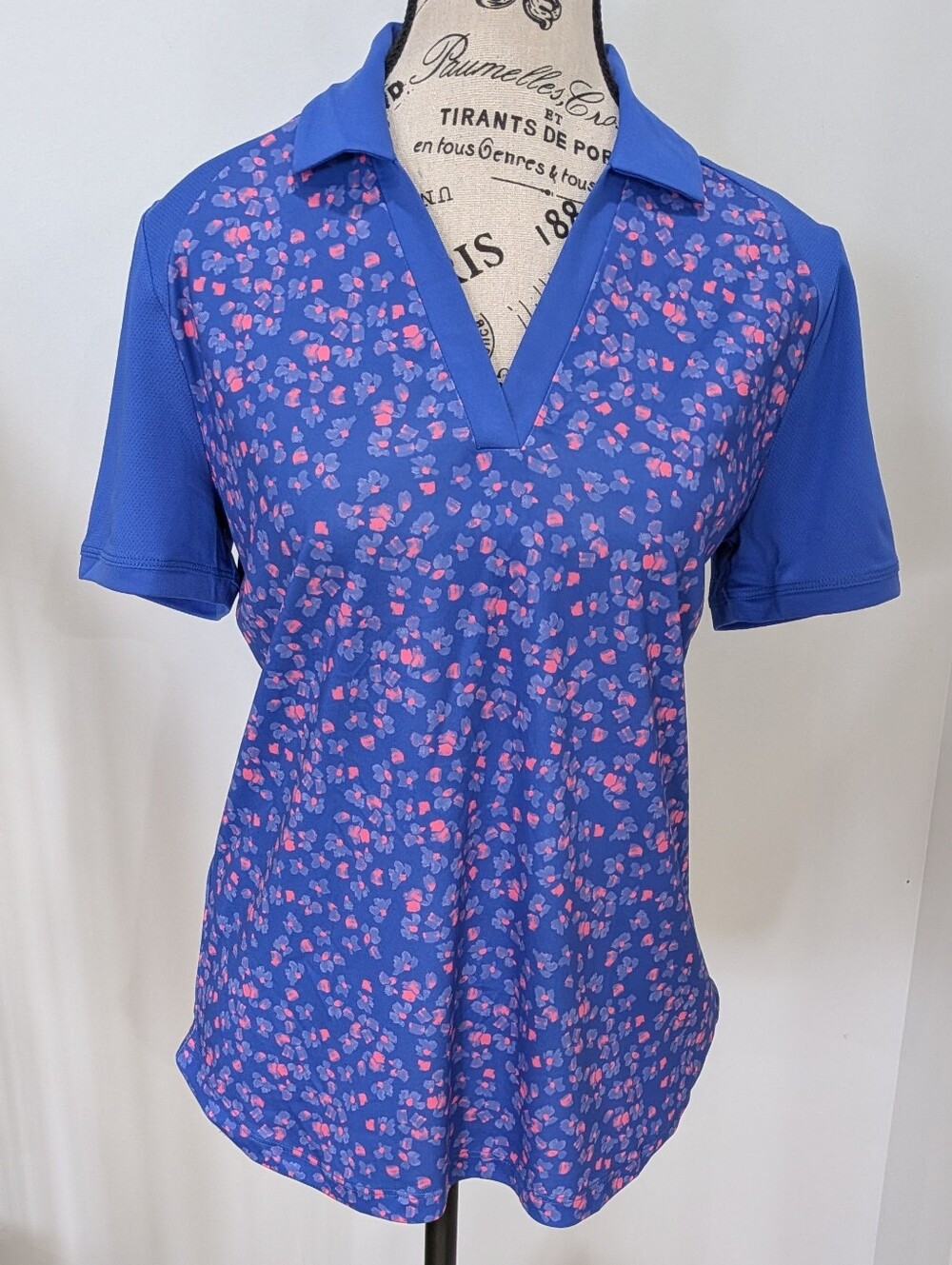 GRAND SLAM | Women's Blue/Pink Floral  Short Sleeve V-Neck Golf Polo
